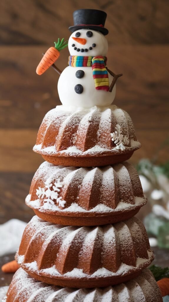 These 10 Snowman Christmas Cake Ideas Will Make You the Baking Star of the Holidays 4 Snowman Bundt Cake Tower
