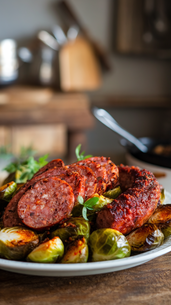 These 7 Healthy Sheet-Pan Dinners Will Save Your Weeknights 3 Spicy Sausage and Brussels Sprouts