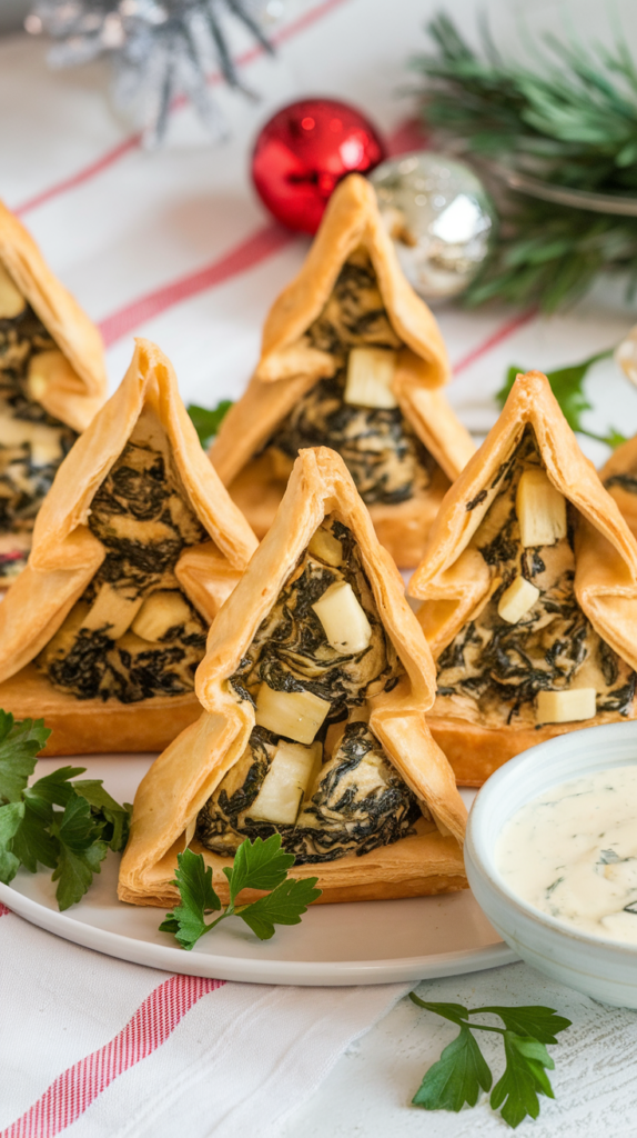 Spinach and Artichoke Puff Pastry Christmas Trees
