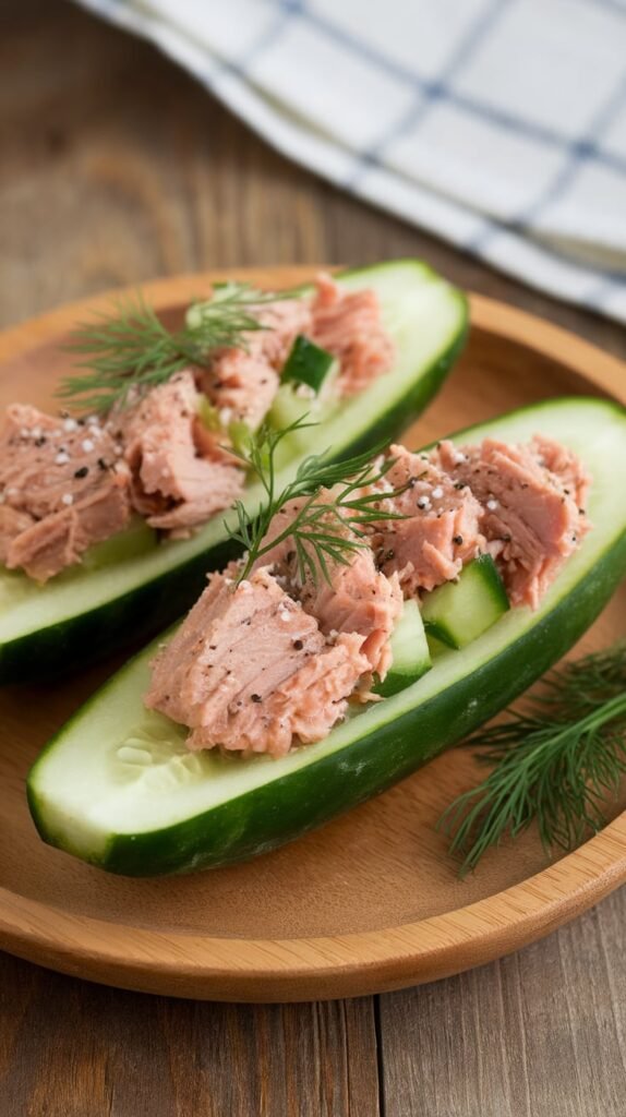 15 High-Protein Low Calorie Snack Ideas to Satisfy Sweet & Savoury Cravings 10 Tuna Cucumber Boats