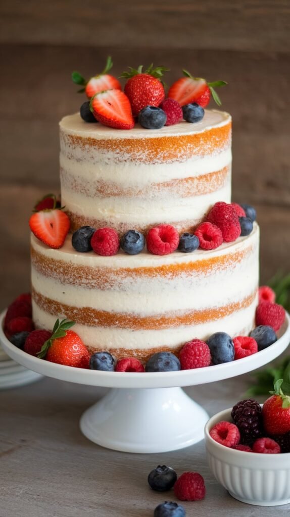 Two Tier Naked Cake with Fresh Berries