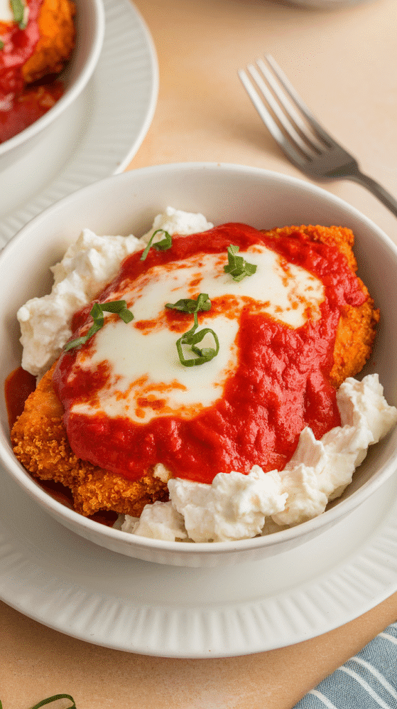 a photo of a chicken parmesan bowl with gR1juZcDSOS4iem5pwog4A GMOXcPdPQDywyqPGaYzjuQ
