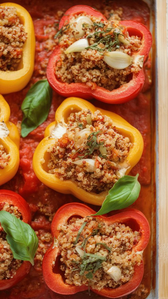 21 Healthy Winter Meals Your Family Will Actually Eat 15 a photo of a dish of quinoa stuffed bell teU0SWB7SIeY egXHwZGvQ scrqCfrfT1SnR6otm971SA
