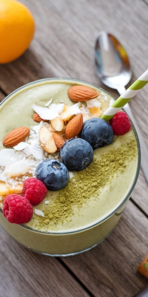 18 Creamy Matcha Smoothies for Breakfast Bliss 9 Almond Joy Matcha Delight
