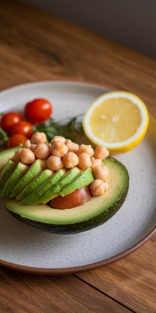 7 Foods That Help Support a “Cortisol Detox” (Plus 7 Easy Recipes So You Actually Want to Eat Them) 4 Avocado ‘Calm Plate with Chickpeas Lemon