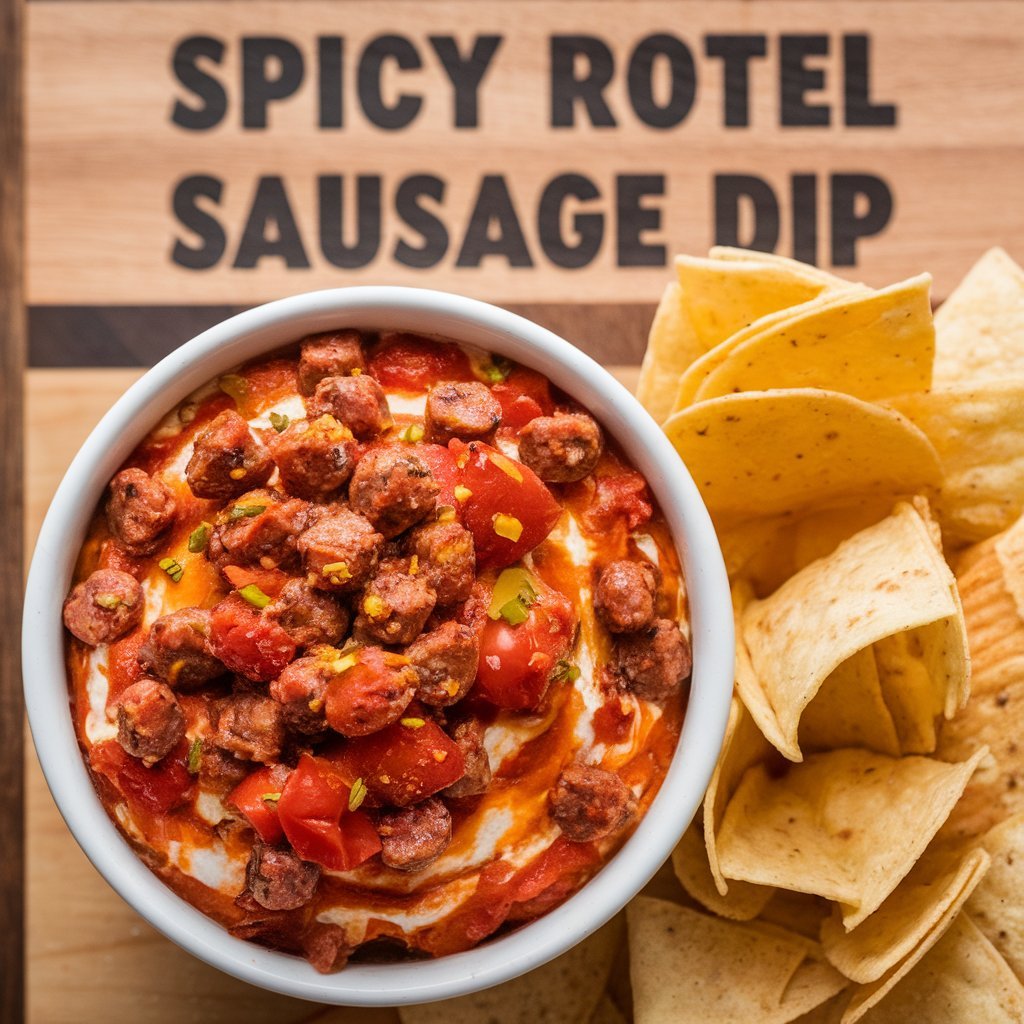 Spicy Rotel Sausage Dip with Tortilla Scoops