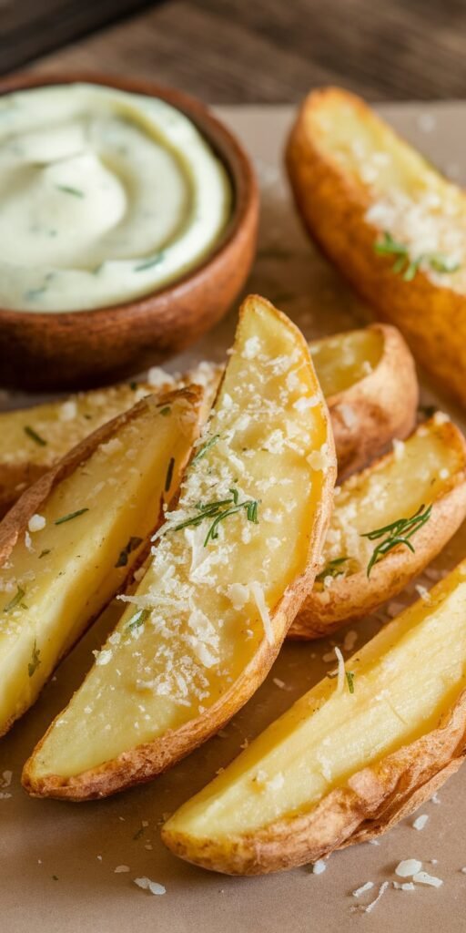 15 Galentine’s Party Food Ideas So Good Your Friends Will “Accidentally” Stay Late 9 Crispy Parmesan Potato Wedges with Garlic Aioli