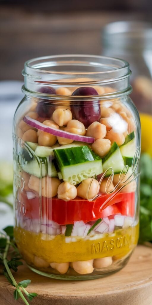 15 Cold Lunch Ideas for Work (No Reheating) 2 Greek Chickpea Salad Jar