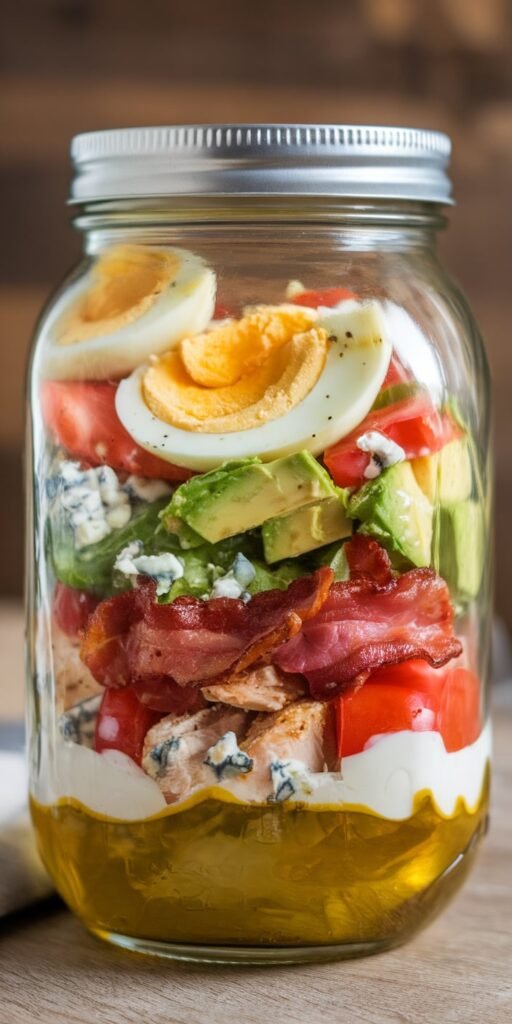 15 Cold Lunch Ideas for Work (No Reheating) 8 Mason Jar Cobb Salad Meal Prep King
