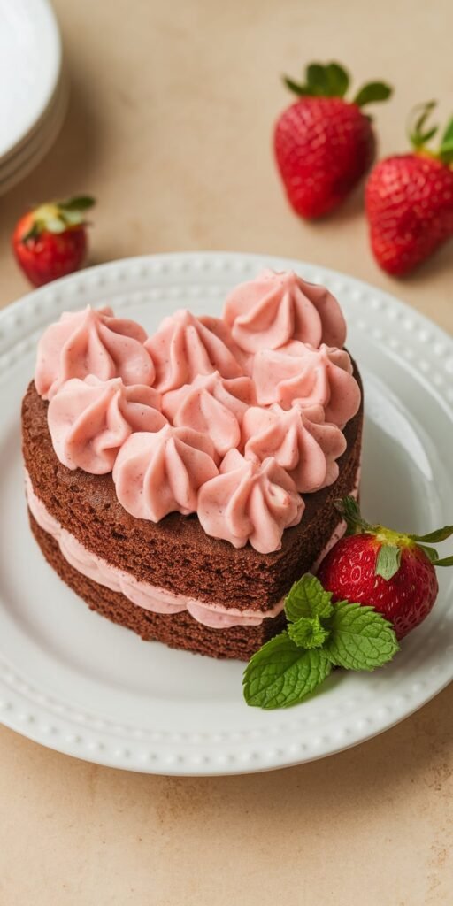 Mini Heart Shaped Chocolate Cake with Strawberry