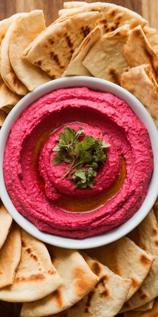 15 Galentine’s Party Food Ideas So Good Your Friends Will “Accidentally” Stay Late 2 Pink Beet Hummus with Pita Chips