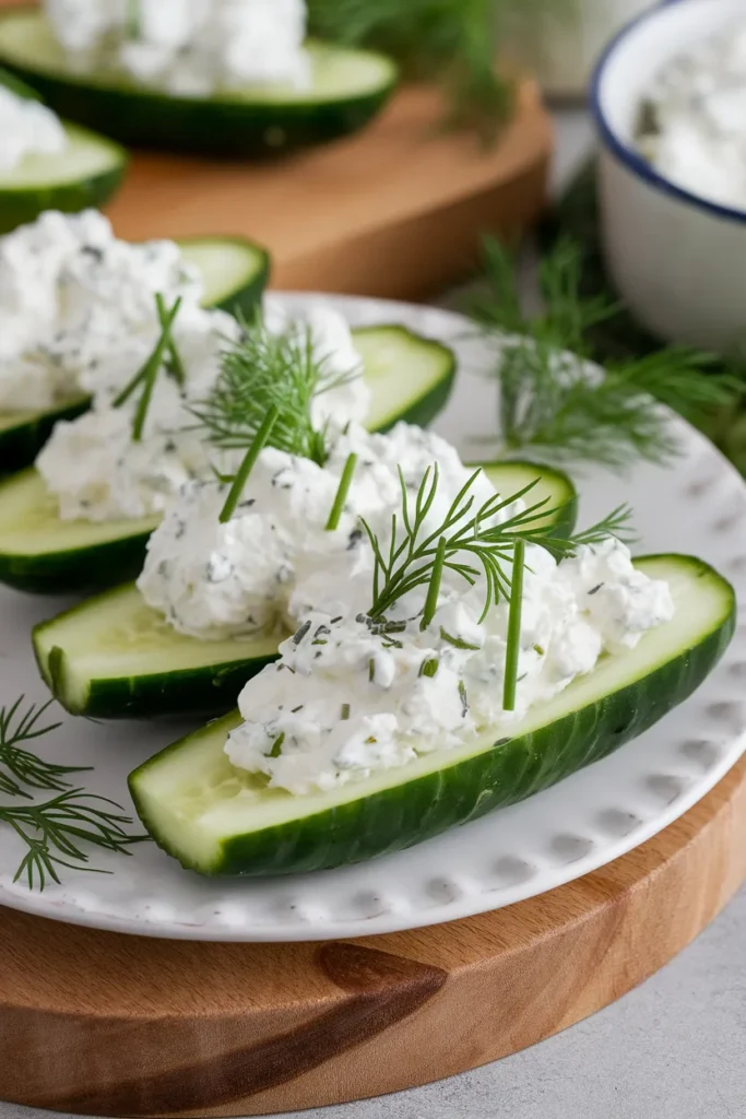 11 Low-Carb Cottage Cheese Lunch Ideas 2 Cucumber Boats with Herb Cottage Cheese
