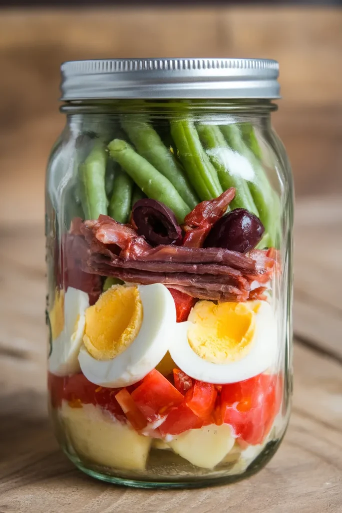 7 Healthy Picnic Food Ideas So Good, You'll Never Pack a Sad Sandwich Again 5 Mason Jar Nicoise Salad 1