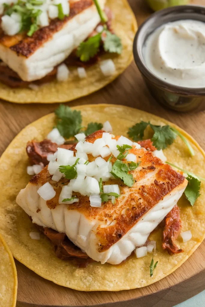 12 Pan Seared Cod Fish Recipes That'll Make You Forget Takeout Even Exists 10 Pan Seared Cod Tacos with Chipotle Crema 1