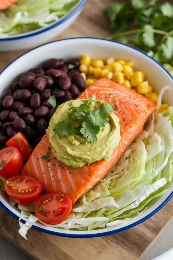 11 Healthy Taco Bowl Meal Prep Ideas That'll Make You Actually Look Forward to Lunch All Week 5 Salmon Taco Bowl with Avocado Crema