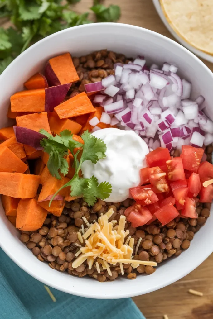 11 Healthy Taco Bowl Meal Prep Ideas That'll Make You Actually Look Forward to Lunch All Week 10 Sweet Potato and Lentil Taco Bowl