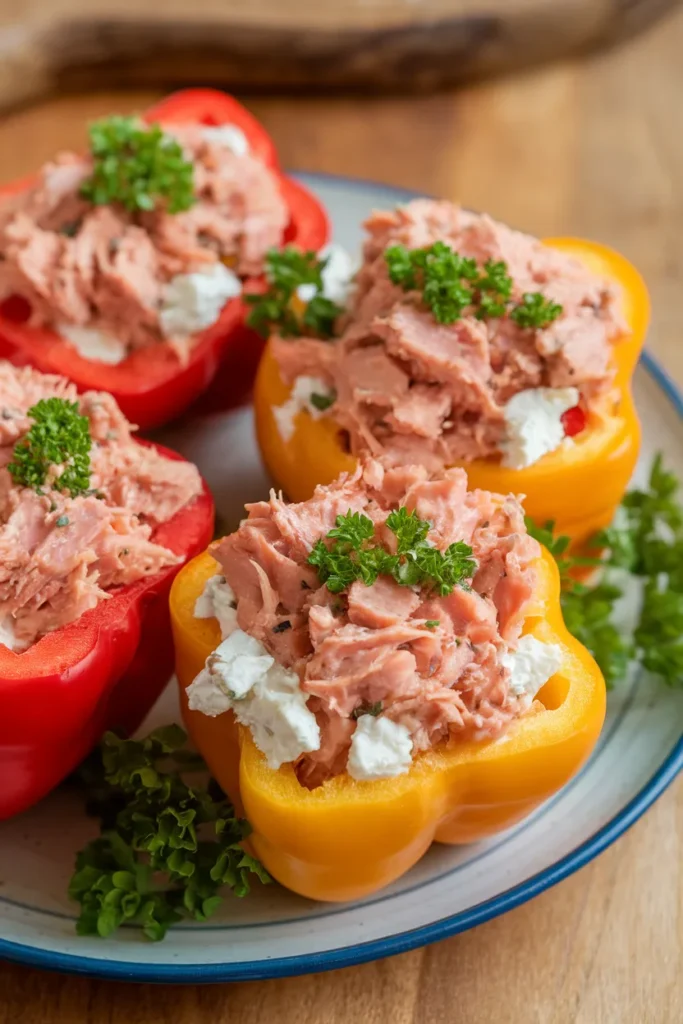 11 Low-Carb Cottage Cheese Lunch Ideas 5 Tuna Cottage Cheese Stuffed Bell Peppers